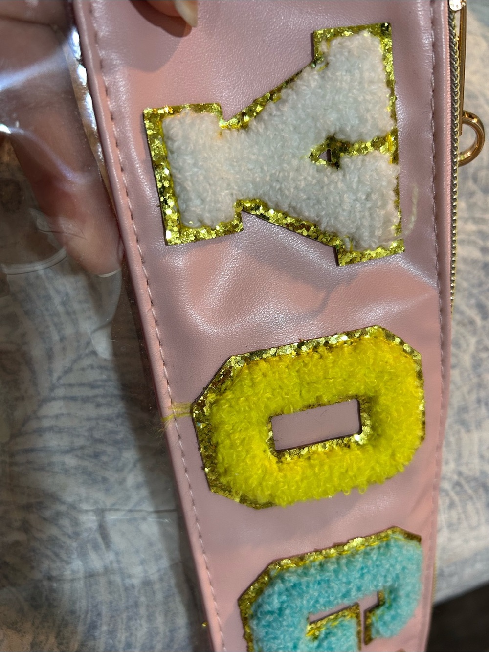 Pink Clear Wristlet Pouch with Multicolor Lettering - Picture 2 of 3